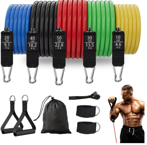 Kit Élastiques de Résistance Musculation – 5 Niveaux avec Accessoires Complets